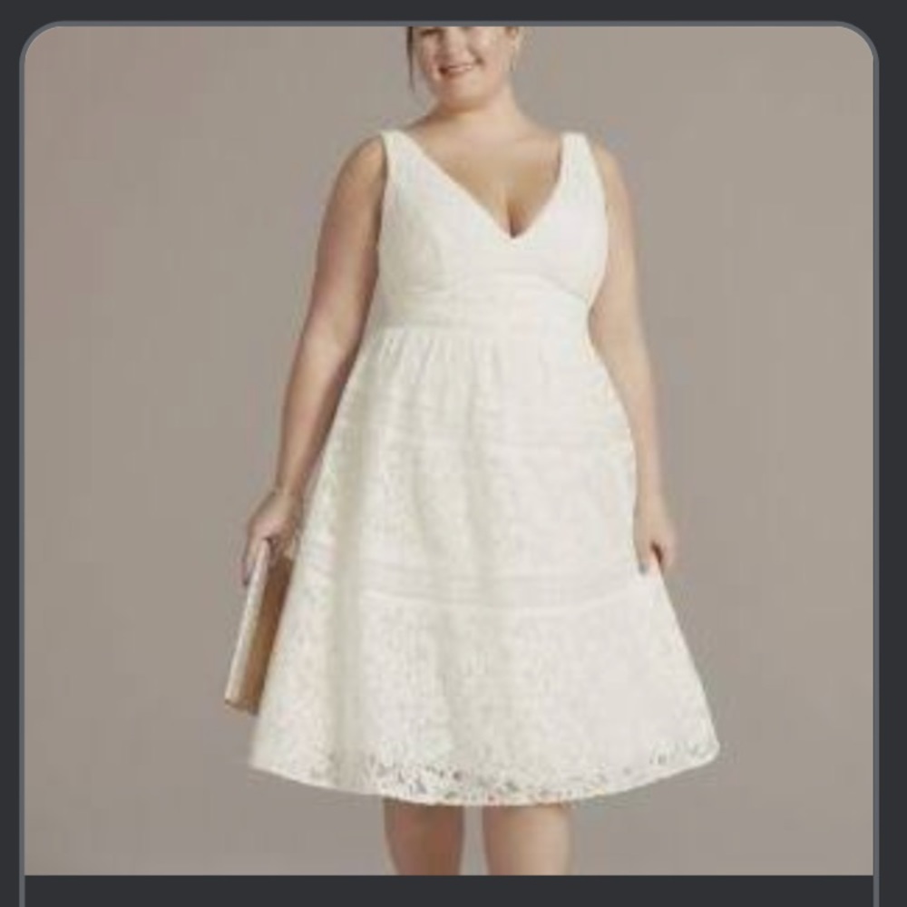 David’s Bridal MIDI-LENGTH LACE V-NECK BANDED TRIM PLUS DRESS